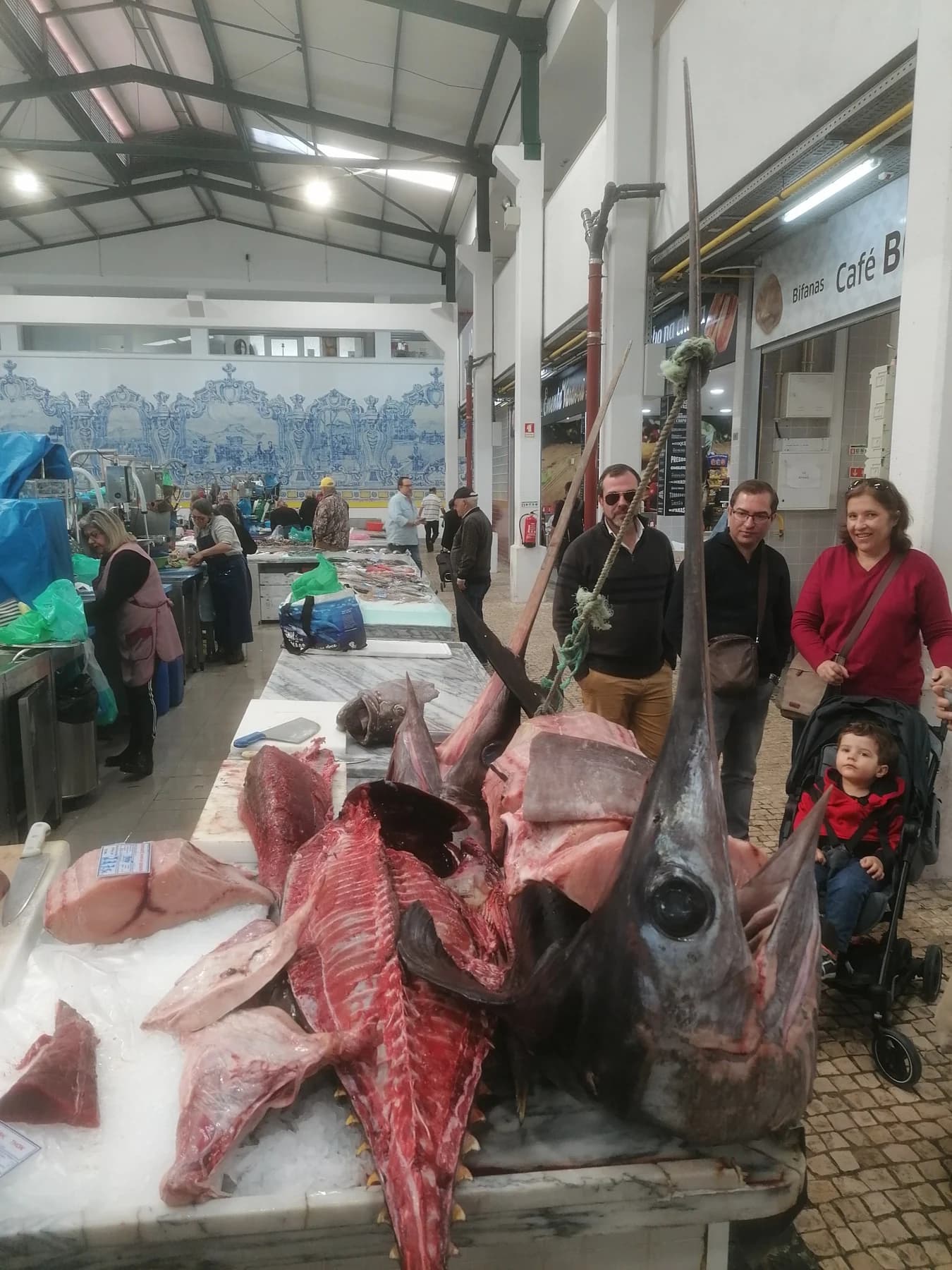 Guests discovering a fishmonger’s stall at Mercado do Livramento