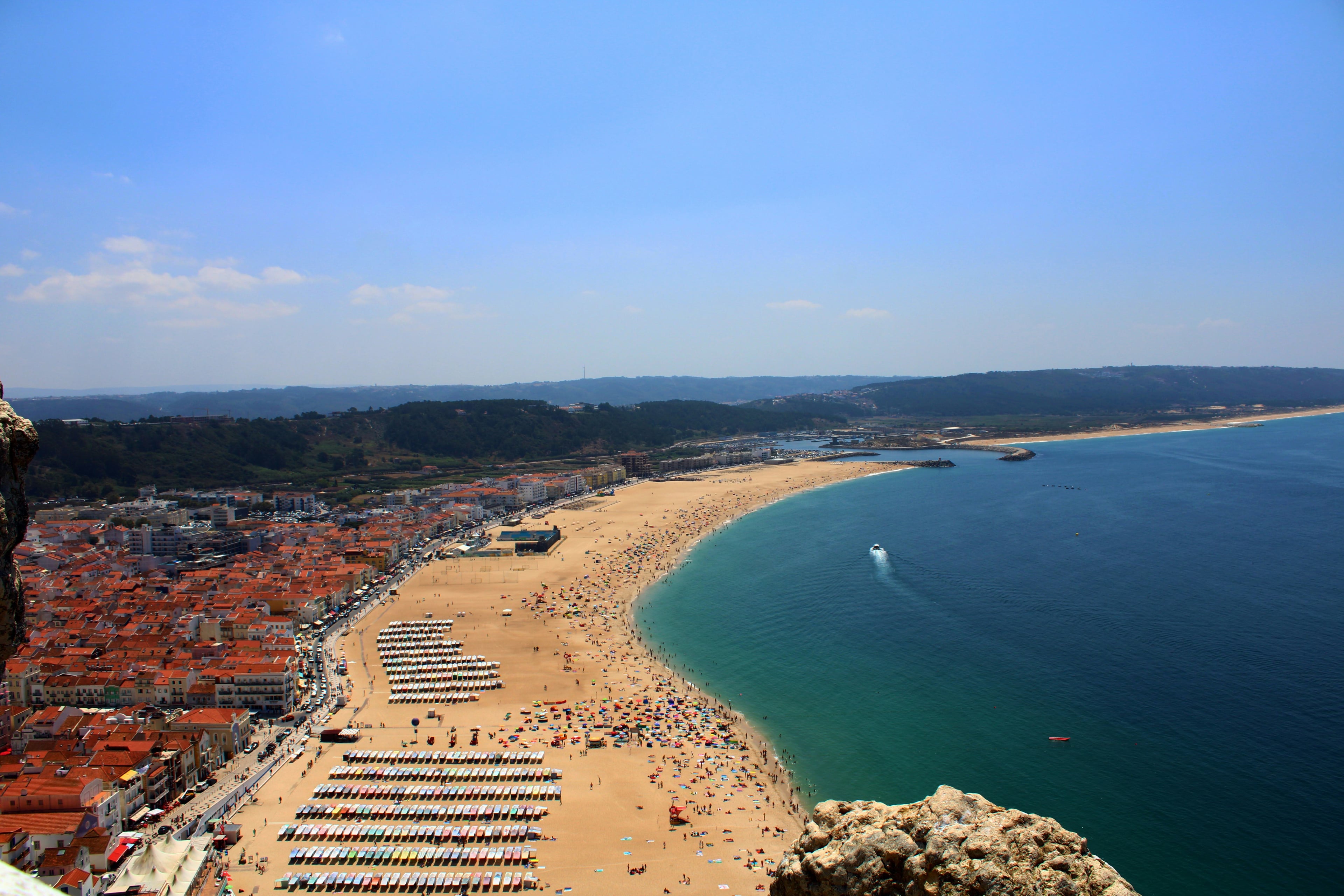 Nazaré beach and town seen from above, the photograph on the Food for Thought website