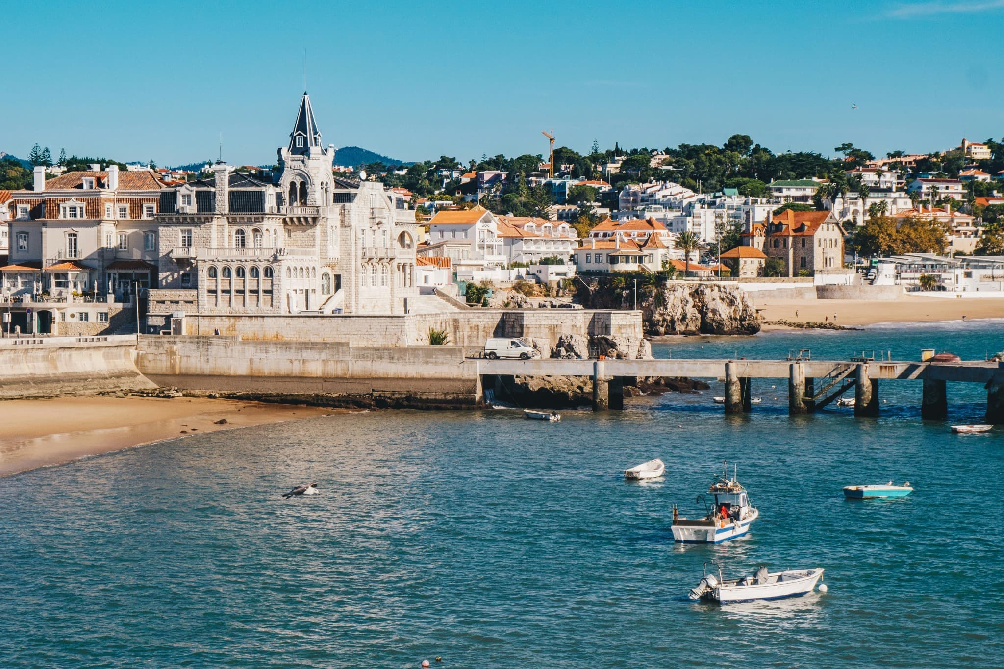 The historic Cidadela and seafront buildings of Cascais overlooking the bay