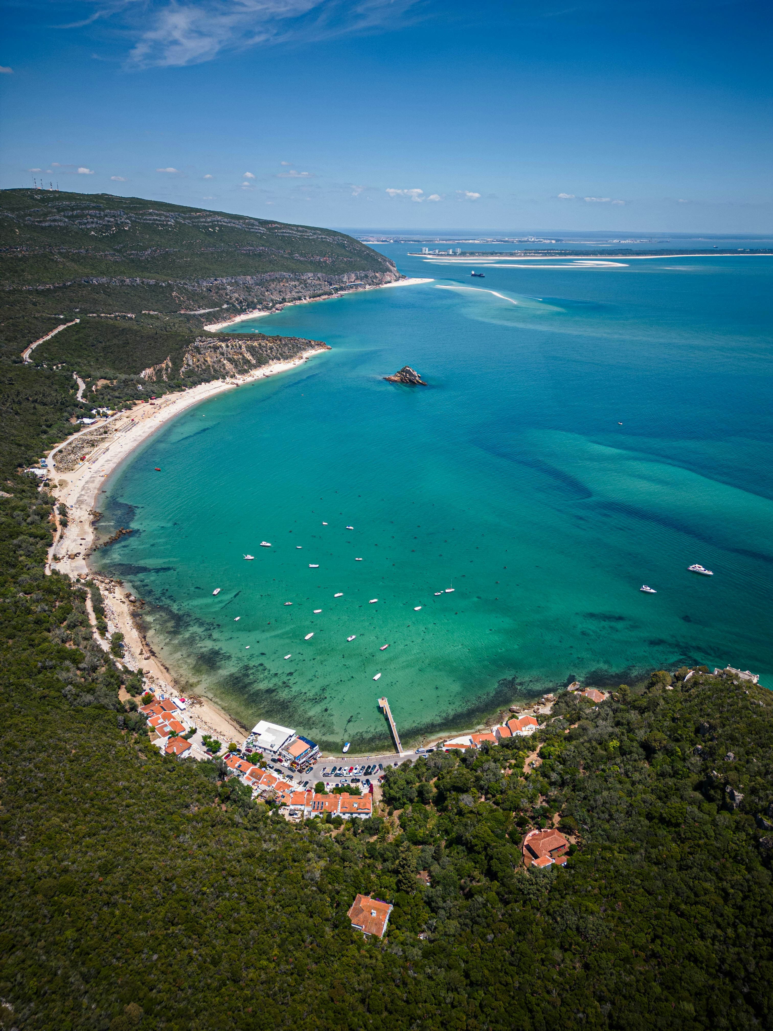Aerial view of Arrábida beaches and turquoise coastal waters