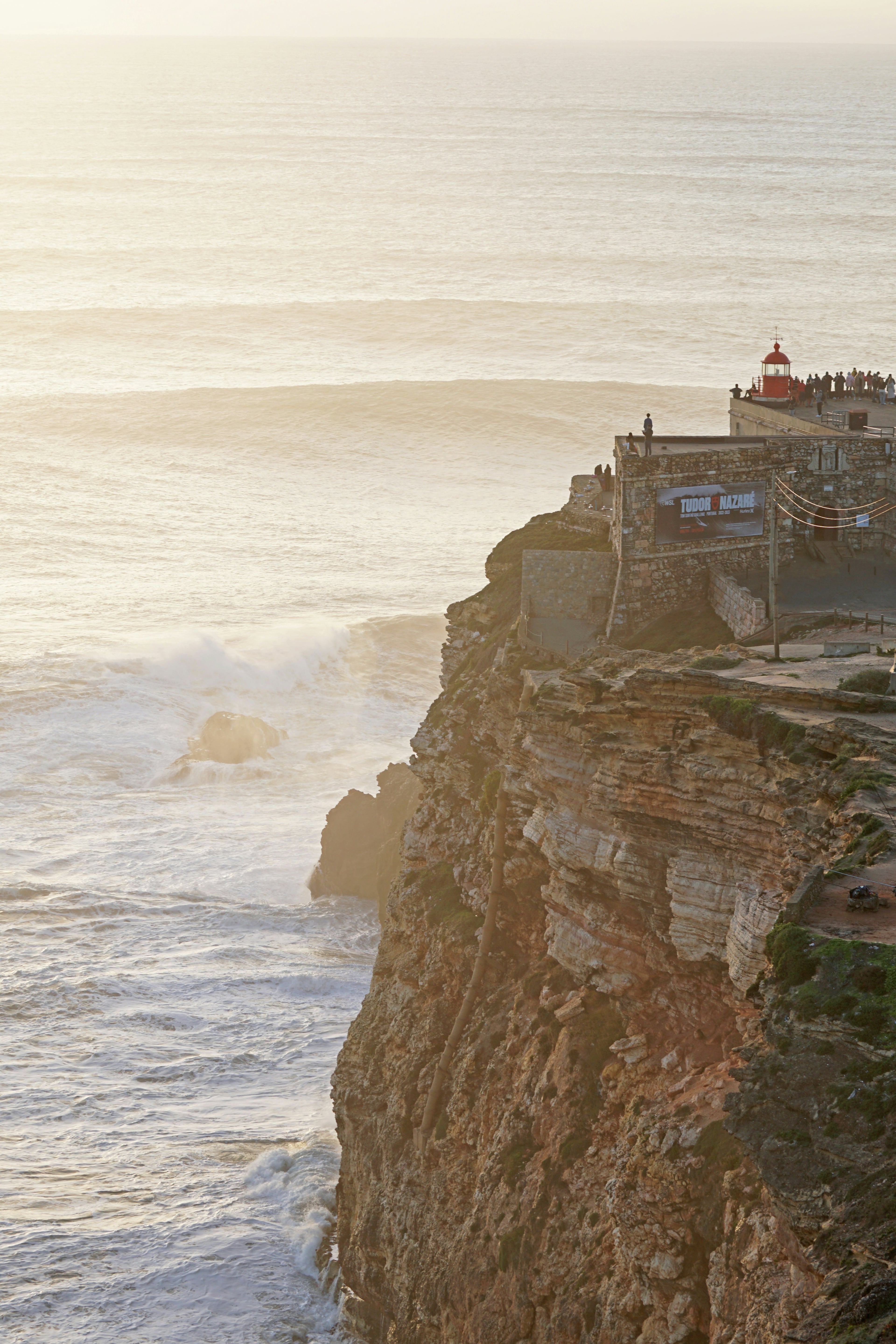 Praia do Norte and the Atlantic coastline at sunset