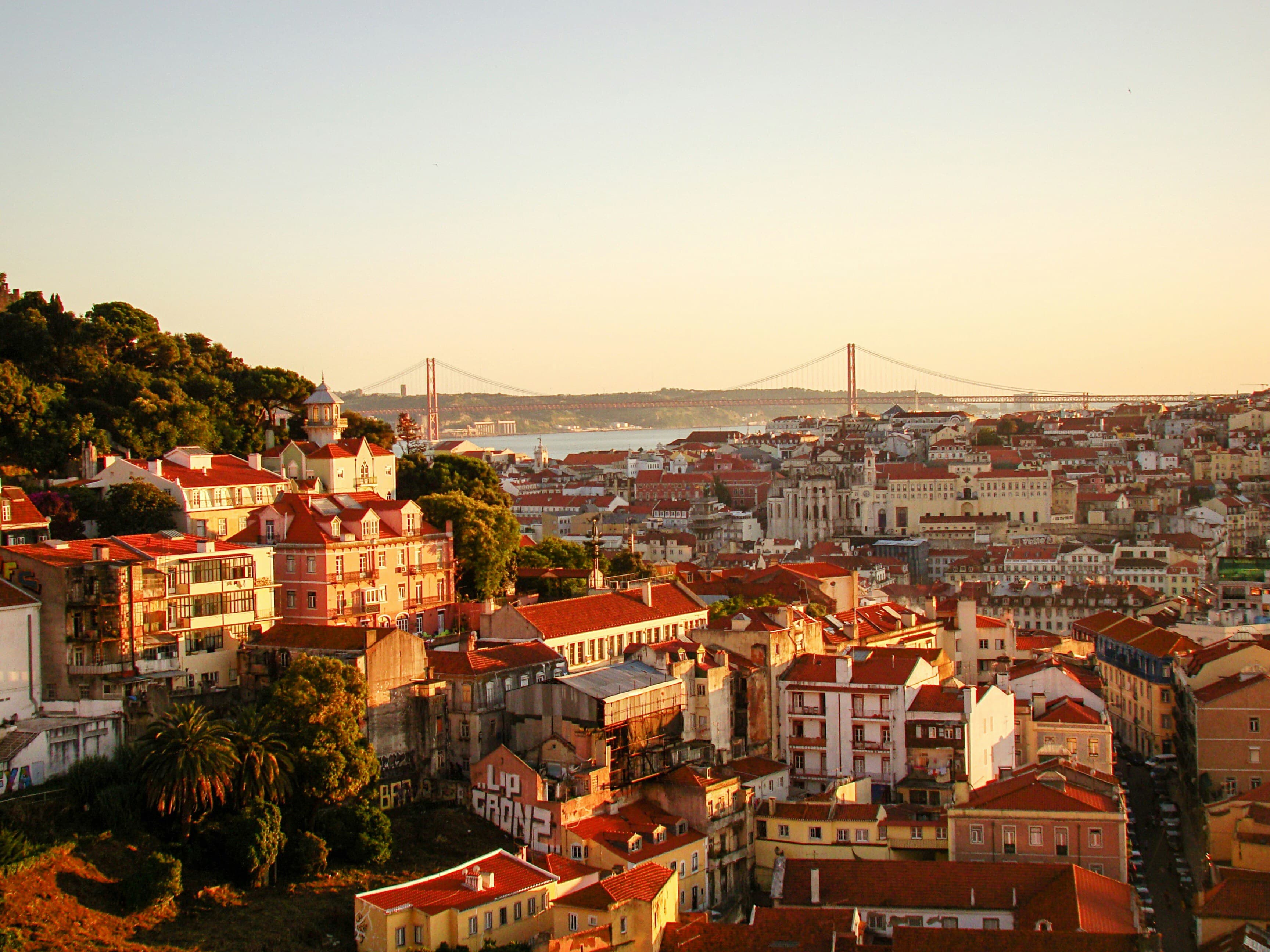 Aerial view of Lisbon’s historic centre and patterned Praça do Rossio